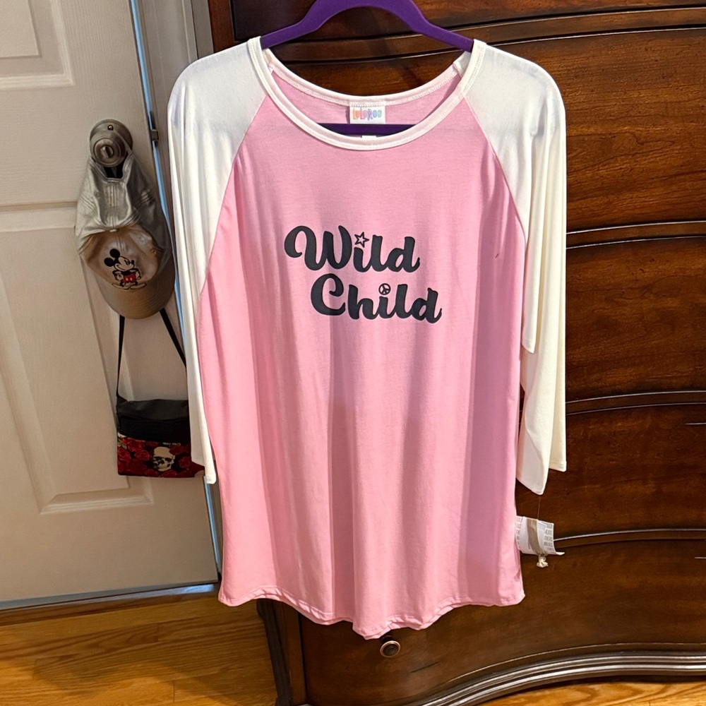 Lularoe Pink and White Raglan Top